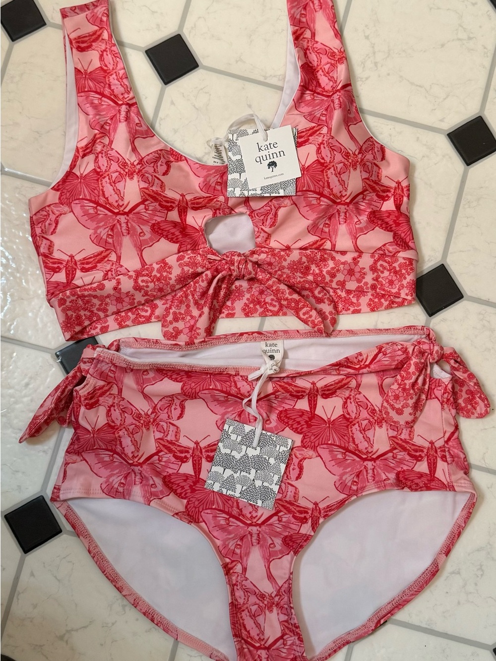 kate quinn Pink moth wallpaper Print Two-Piece Swim Set